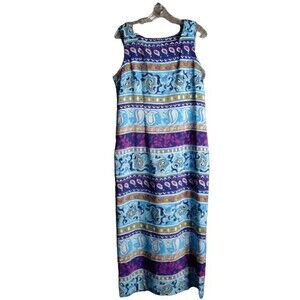 Sag Harbor Blue Green Geometric Floral Print Sheath Sleeveless Dress Size 10